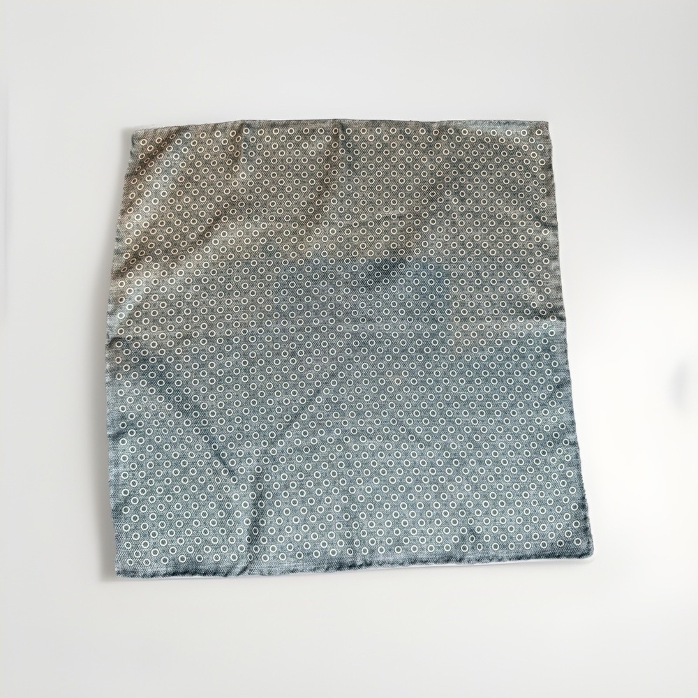 Brunello Cucinelli Pocket Square Green White Geometric Dot Italy 13.5" X 13.5"